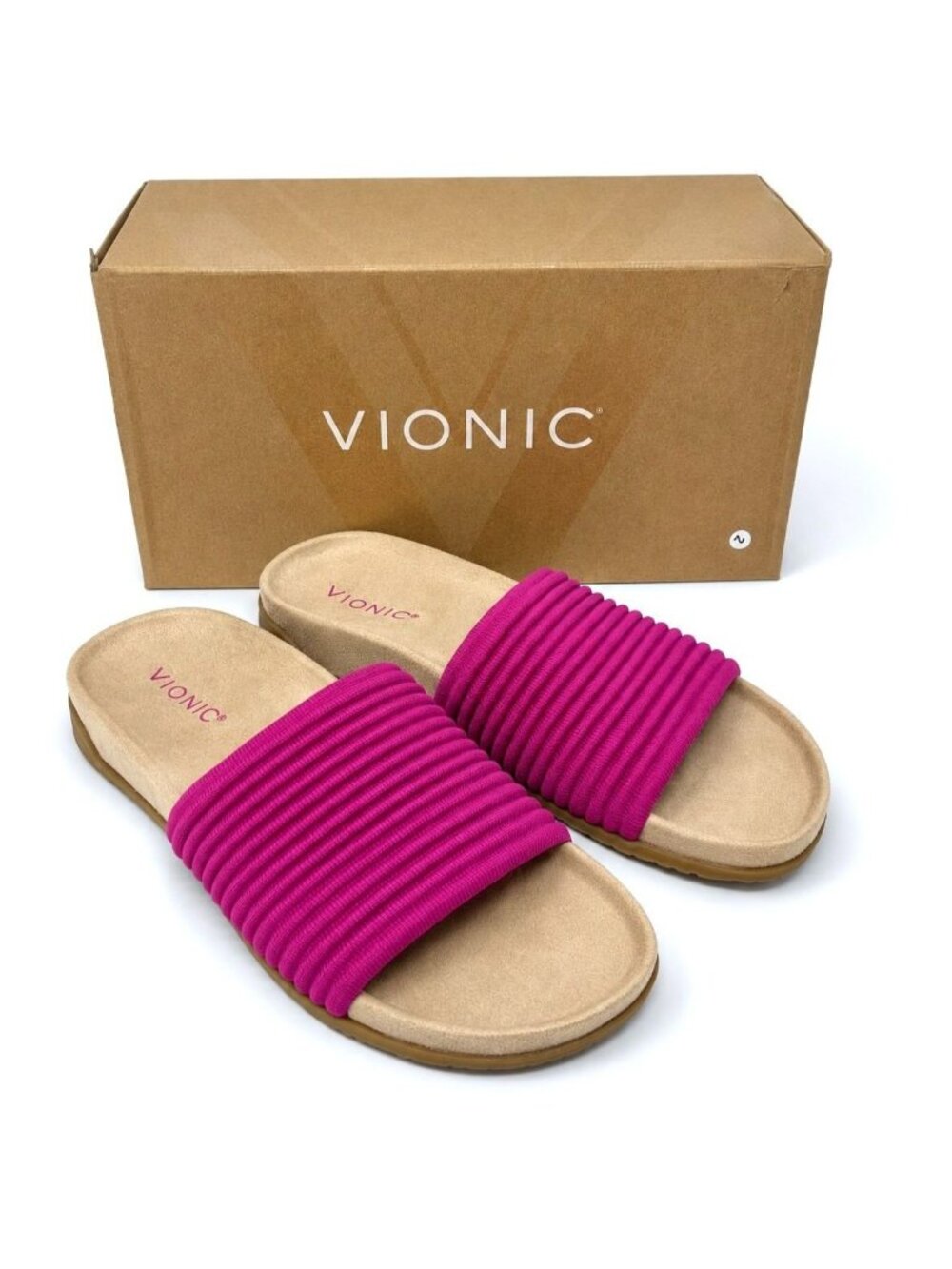 Vionic Evie Knit Slide Sandals Dark Rose Violet Women's 7.5 Comfort Arch Support